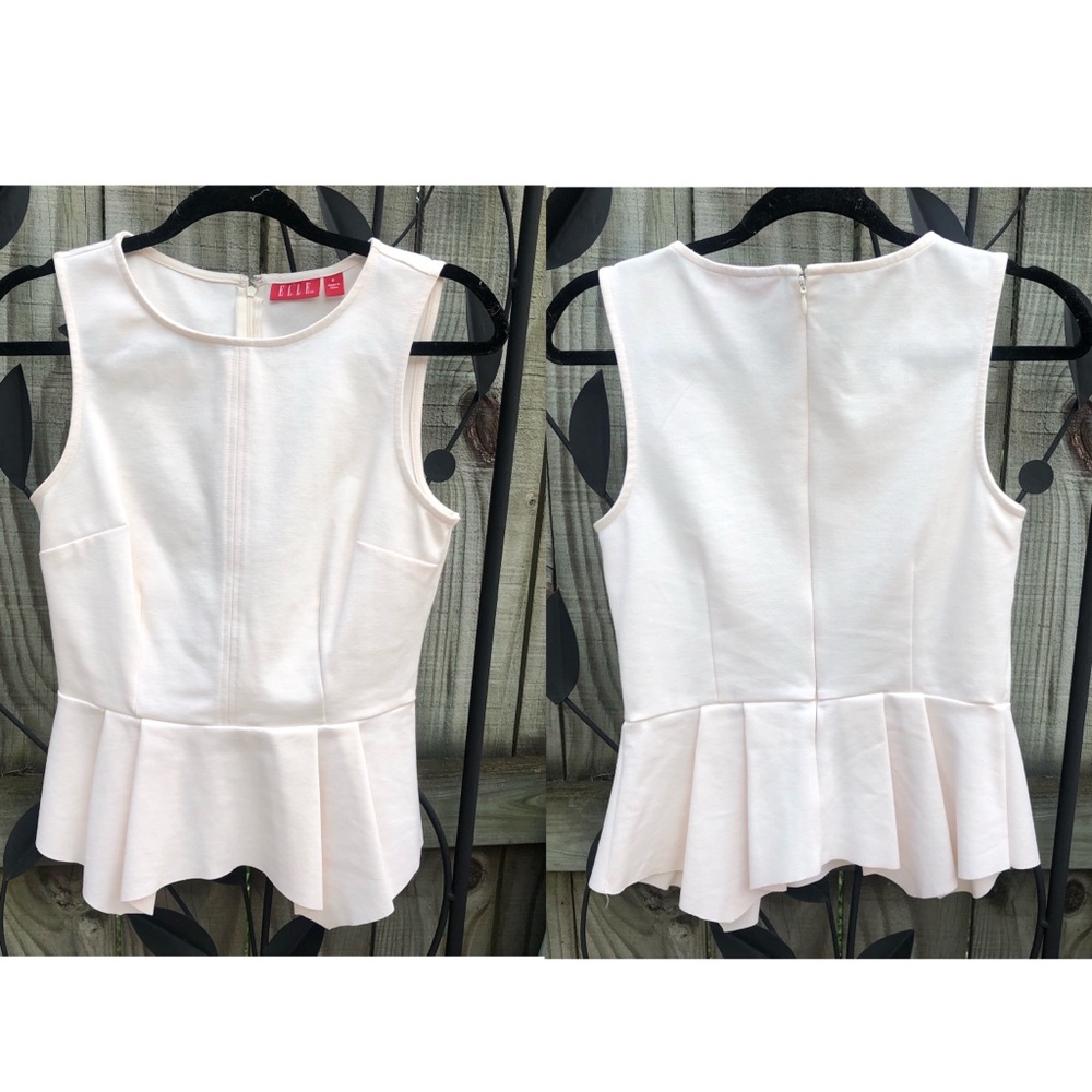 🦄ELLE Cream/White Peplum Tank Top